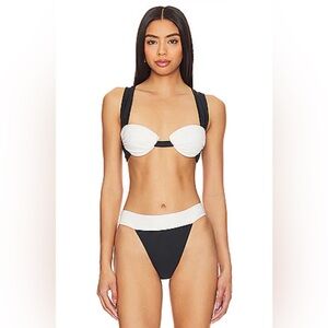 LOVERS AND FRIENDS - Kula Ruched Swim Top in
Black & White